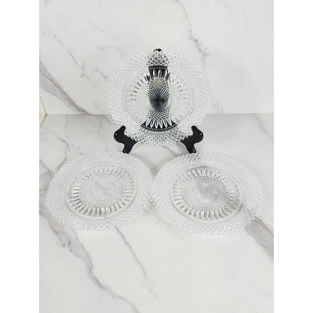 Fostoria Stratton Avon Salad Plates 8" Heavy America Lead Crystal Diamond Shaped